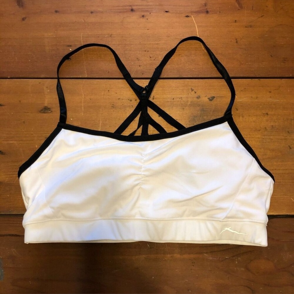 X by Gottex Sports Bra XL White Black Strappy Straps Racerback Light Padding
